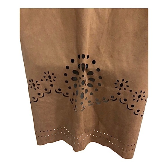 Brown boho laser cut faux suede overcoat topper jacket‎ size large new - Picture 16 of 17